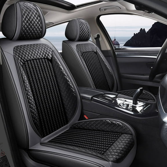 Maidao Car Seat Covers Leather for Honda for Fit/Jazz 2001-Present 5 Seats Waterproof Soft Front Rear Cushion Protector Gray
