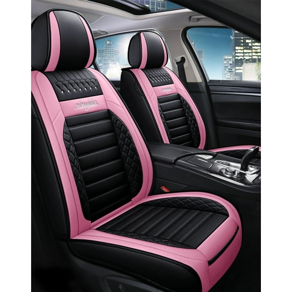 Maidao Car Seat Covers Leather for Isuzu for Rodeo 1988-2004 5 Seats Water Resistant Front Rear Cushion Protector Black Pink
