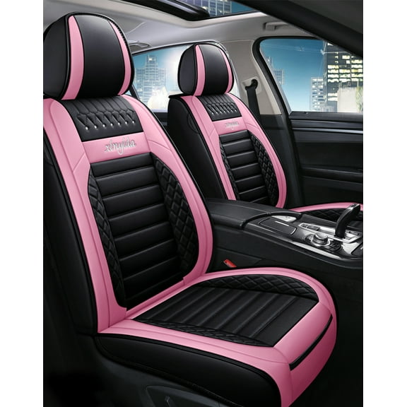 Maidao Car Seat Covers Leather for Jeep for Wrangler 1986-Present 5 Seats Water Resistant Front Rear Cushion Protector Black Pink