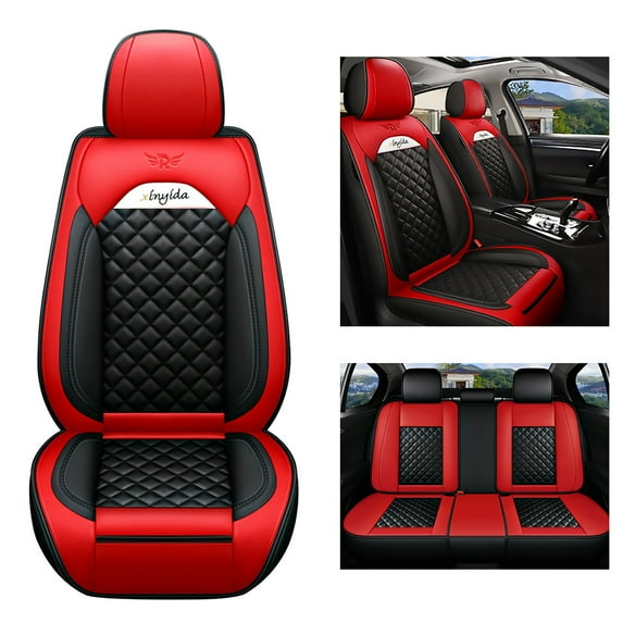 Maidao Car Seat Covers Leather for Lada for Priora 2007-2018 5 Seats Airbag Compatible Waterproof Premium Leather Front and Back Seat Protectors Red