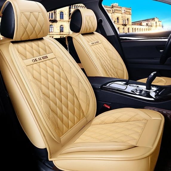 Maidao Car Seat Covers Leather for Mercedes-Benz for ML430 1998-2016 5 Seats Waterproof Soft Front Rear Cushion Protector Beige