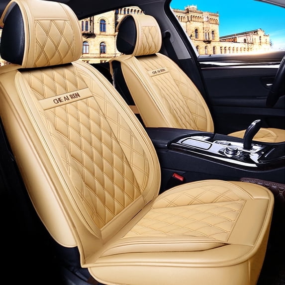 Maidao Car Seat Covers Leather for Nissan for Titan 2003-2015 5 Seats Waterproof Soft Front Rear Cushion Protector Beige