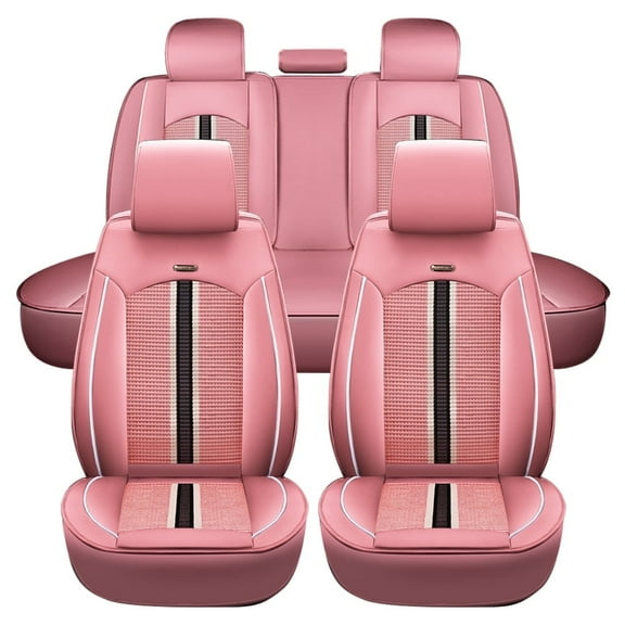 Maidao Car Seat Covers Leather for Skoda for Rapid/Spaceback 2012-Present 5 Seats Waterproof Soft Front Rear Cushion Protector Pink