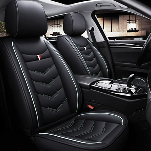 Maidao Car Seat Covers Leather for Volkswagen for Golf R 2012-Present 5 Seats Water Resistant Front Rear Cushion Protector Black and White