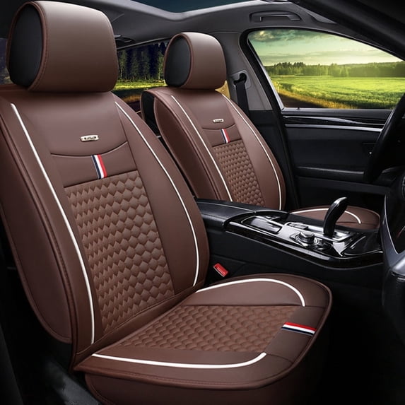 Maidao Car Seat Covers Universal Set for Mercedes-Benz for A220 2018-2024 5 Seats Waterproof Premium Leather Front and Back Seat Protectors Coffee
