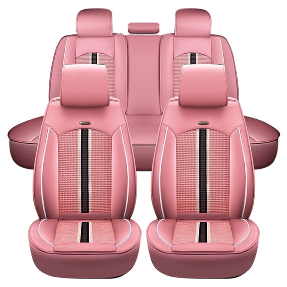 Maidao Car Seat Covers for BMW for 1series 2004-Present 5 Seats Leather Waterproof Front Rear Cushion Protector Full Set Pink