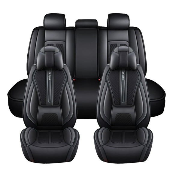 Maidao Car Seat Covers for Jeep for Wrangler 1986-Present 5 Seats Leather Waterproof Front Rear Cushion Protector Full Set with Headrest Black