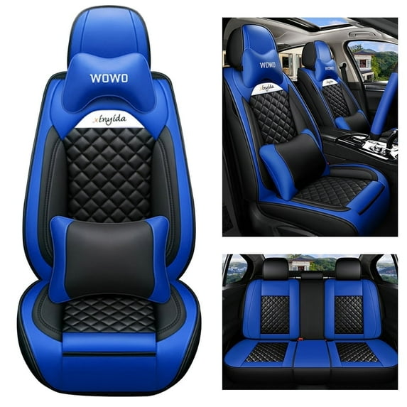 Maidao Car Seat Covers for Lexus for LS 2018-Present 5 Seats Leather Waterproof Front Rear Cushion Protector Full Set with Pillow Blue