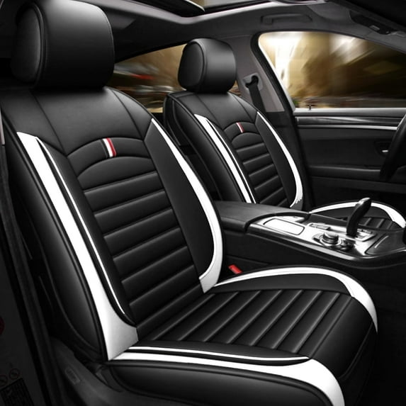 Maidao Car Seat Covers for Mercedes-Benz for CLK430 1999-2009 5 Seats Leather Waterproof Front Rear Cushion Protector Full Set Black and White