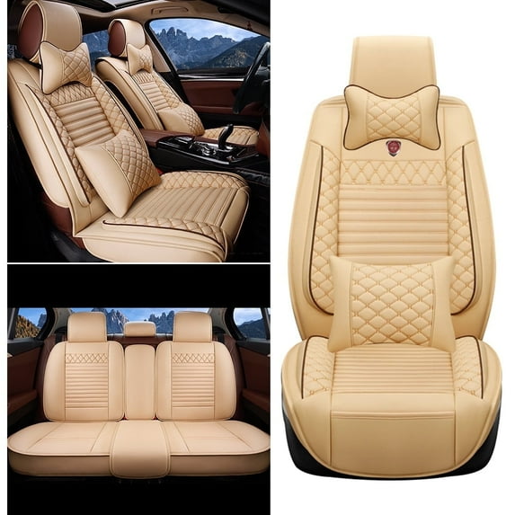 Maidao Car Seat Covers for Volkswagen for Golf R 2012-Present 5 Seats Beige