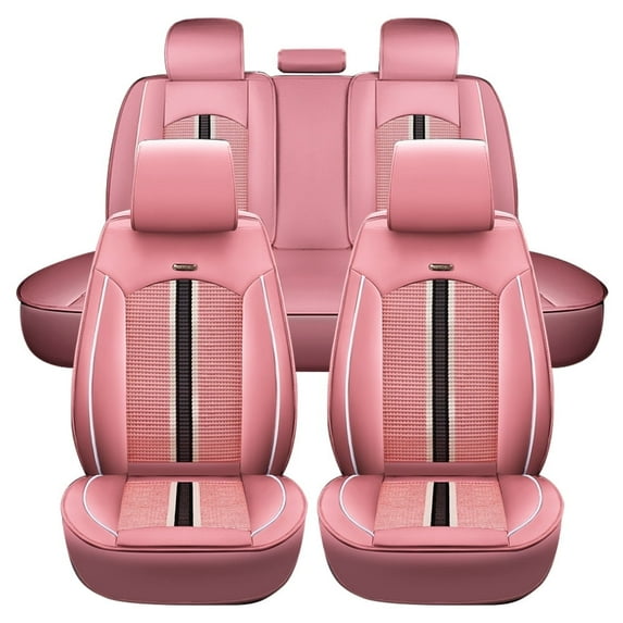 Maidao Car Seat Covers for Volkswagen for Taos 2018-Present 5 Seats Leather Waterproof Front Rear Cushion Protector Full Set Pink