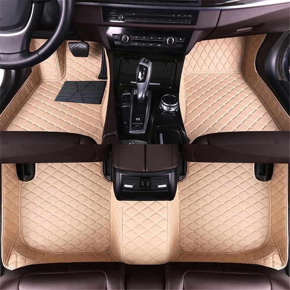 Maidao Custom Car Floor Mats Compatible with F-PACE 2016-2019 Full Surrounded Waterproof Anti-Slip All Weather Protection Leather Material Car mat Carpet Liners Beige