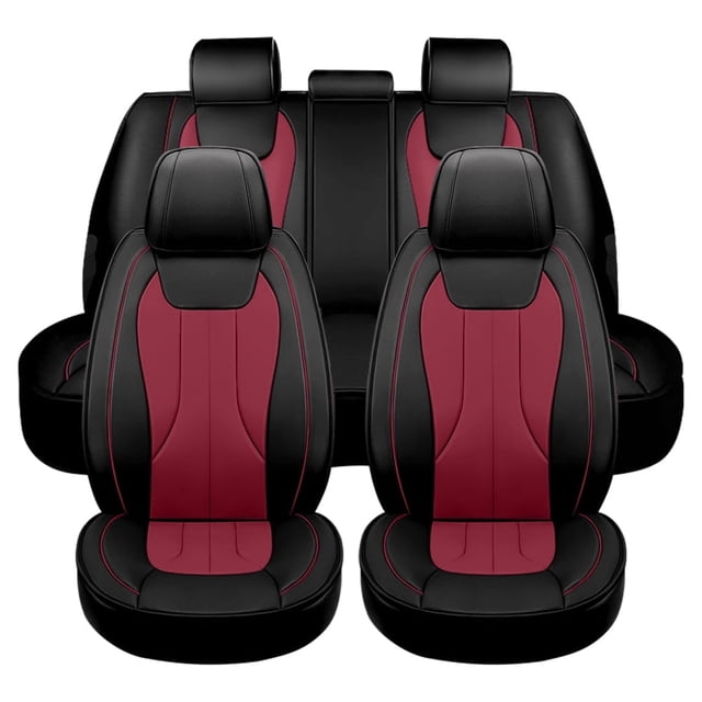Maidao Custom Fit C180 Car Seat Covers Leather Set for Mercedes-Benz C180 2008-Present Waterproof Front Rear Cushion Protector Black Red