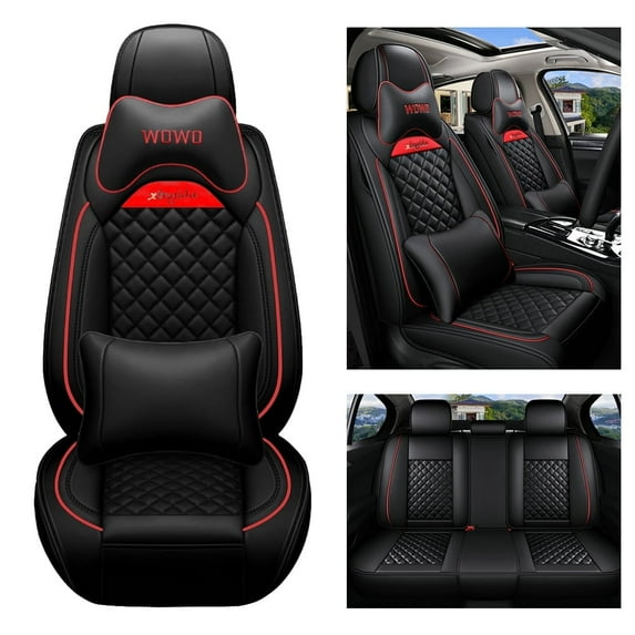 Maidao Custom Fit Camry Car Seat Covers Full Set for toyota for Camry 1994-2003 5 SeatsWaterproof Full Coverage Leather Seat Protector With Pillows Black