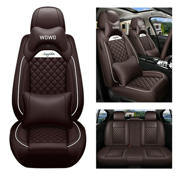 Maidao Custom Fit Clio/Lutecia/Euro Clio Car Seat Cover Set for Renault for Clio/Lutecia/Euro Clio 2019-Present 5 Seats With Pillows Coffee