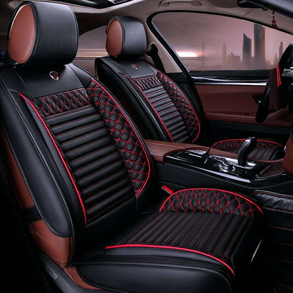 Maidao Custom Fit for Renault for Clio/Lutecia/Euro Clio 2019-Present 5 Seats Car Seat Cover Faux Leather Full Set,Compatible Airbag Fit For Split Back Seat Cushion Black and Red