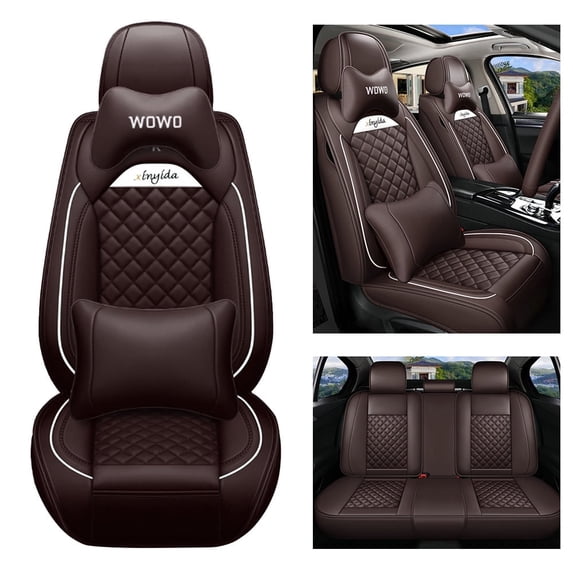 Maidao Custom Fit XC60 Car Seat Cover Set for Volvo for XC60 2009-2017 5 Seats With Pillows Coffee
