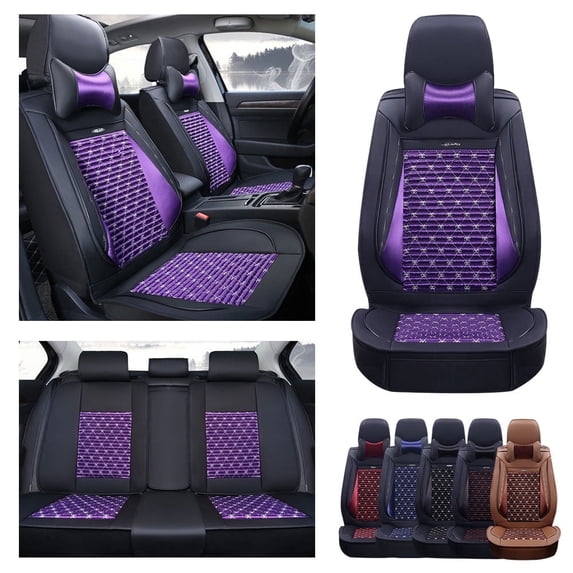 Maidao Front and Back Car Seat Covers, Waterproof Fashion Faux Leather Seat Protectors for Cars, 5 Seats Auto Interior Protectors Universal Fit for Most Sedan SUVs Trucks Purple