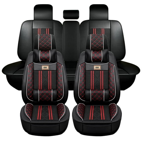 Maidao Leather with Attached Pillows for Hyundai for Elantra 2000-2015 5 Seats Auto Bucket Seat Covers Water Proof Black