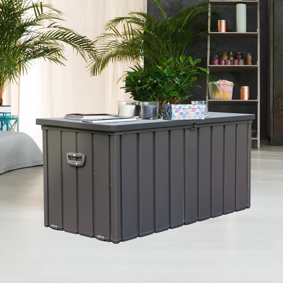 Maidao Outdoor Storage Deck Box 100 Gallon Waterproof Large Patio Storage Bin for Cushions Pillows Garden Tools Lockable Dark Gray