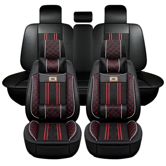 Maidao Seat Covers Leather with Pillows for Skoda for Fabia 1999-Present 5 Seats Sets Front Back Bottom Car Seat Water Proof Black