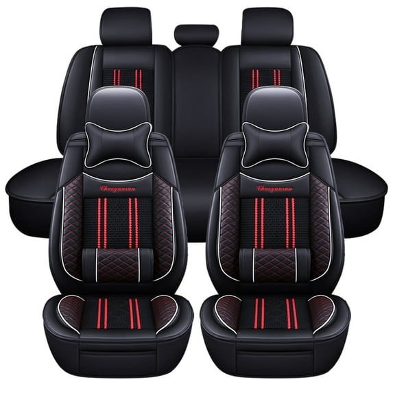 Maidao Seat Covers for Cars with Headrest Water Proof for Nissan for Rogue/X-Trail 2007-Present 5 Seats Front Rear Cushion Protector Black and Red