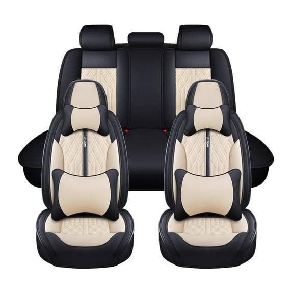 Maidao Seat Covers with Attached Pillows Water Proof for Honda for Accord 2007-2018 5 Seats with Backrest Black Beige