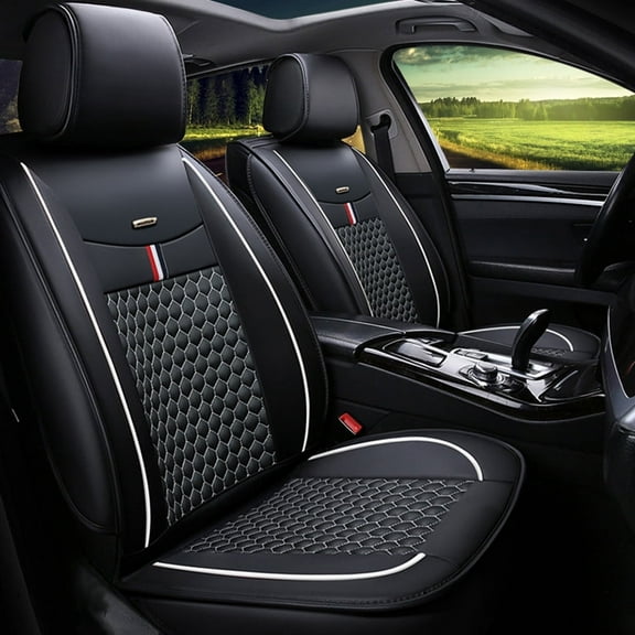 Maidao Sets Front & Rear Thin Material Bottom Car Seat Water Proof for Chevrolet for Avalanche 2001-2013 Seat Covers Leather Black White