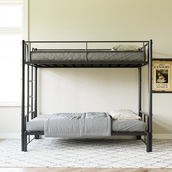 Maidao Twin Metal Pull-Out Bunk Bed Guardrail Built-in Ladder Space-Saving Black