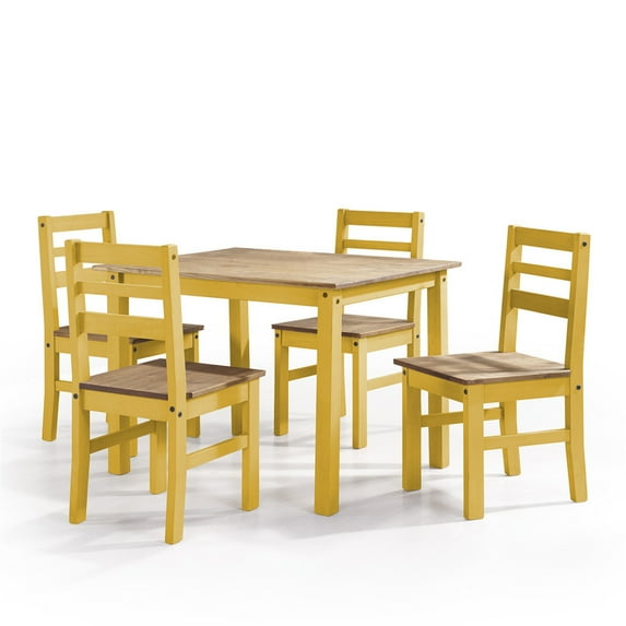 Maiden 5-Piece Solid Wood Dining Set with 1 Table and 4 Chairs in Yellow Wash