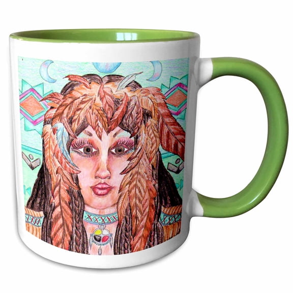 3drose, Maiden of the Red Tailed Hawk, 15oz Two-tone Green Mug