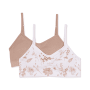 Maidenform ALMOND LURX Big Girls 2-Pack Ruched Crop Bras, US X-Large 14/16