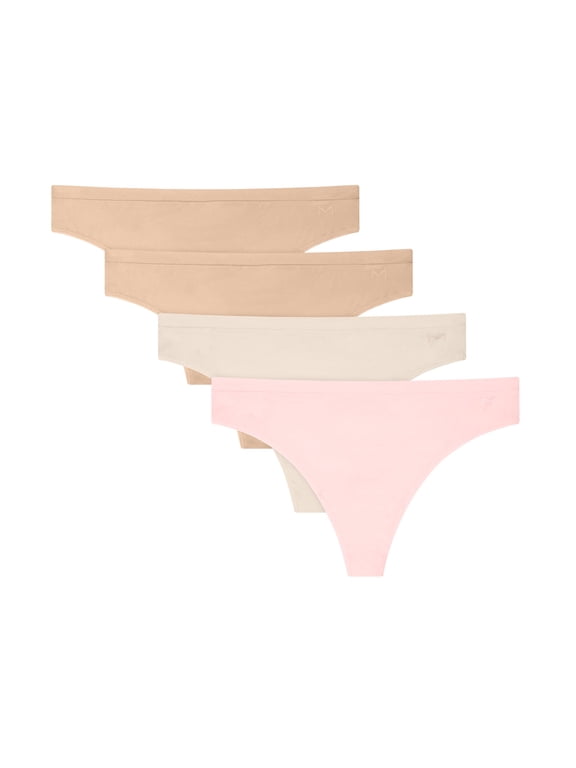 Barely There Underwear Thong Pack, 4-Pack, Mid-Rise Buttery Soft Stretch Beige/Ballerina/Glow/Glow L Women's