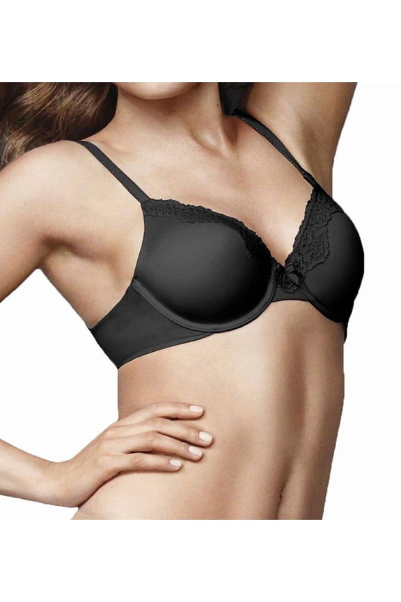 Women's Maidenform 09404 Comfort Devotion Embellished Extra Coverage Bra (Black Over Body Beige 36DD)