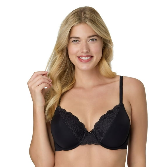 Maidenform Comfort Devotion Full Coverage Lace Trim Bra 9404 Color: Black Bloom Lace Size: 36 B