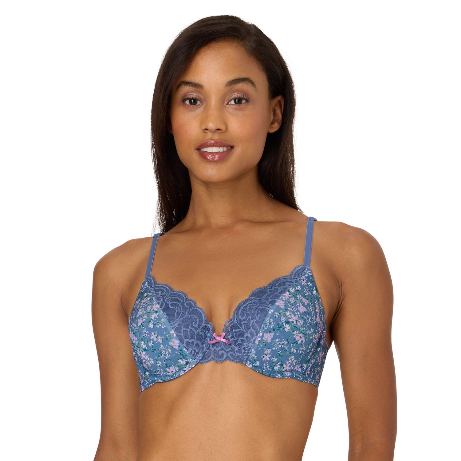 Maidenform Comfort Devotion Full Coverage Lace Trim Bra 9404 Color: Dungaree Ditsy Print Size: 38 D