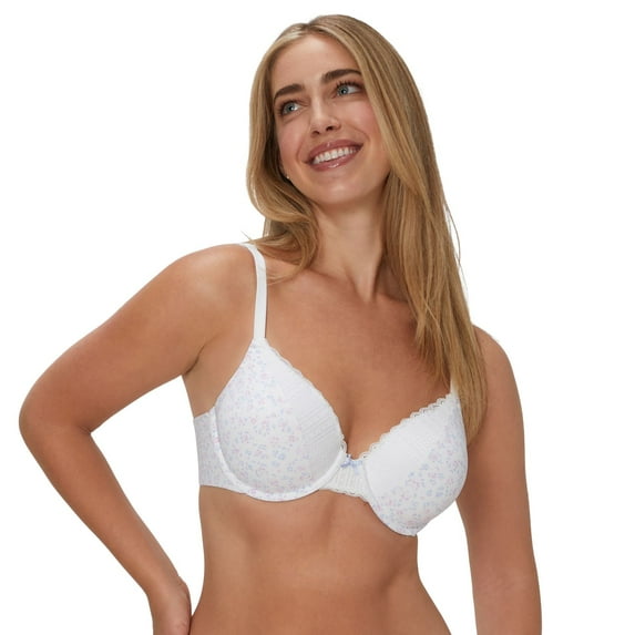 Womens Maidenform® Comfort Devotion® Full Coverage Lace Trim Bra 9404 Color: White Ditsy Sky Blue Size: 36 DD