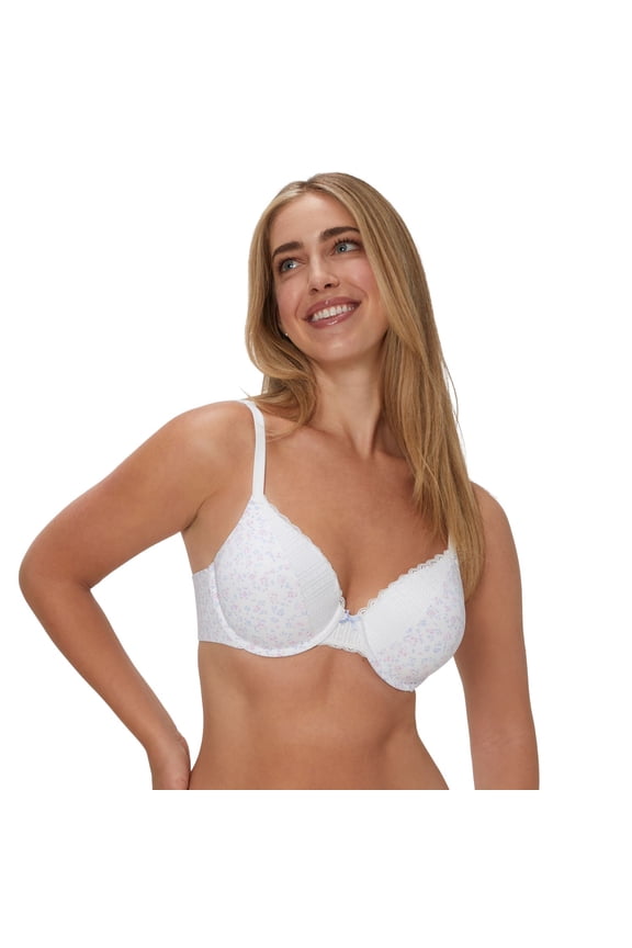 Comfort Devotion Full Coverage Lace Trim Bra 9404 Color: White Ditsy Sky Blue Size: 40 B