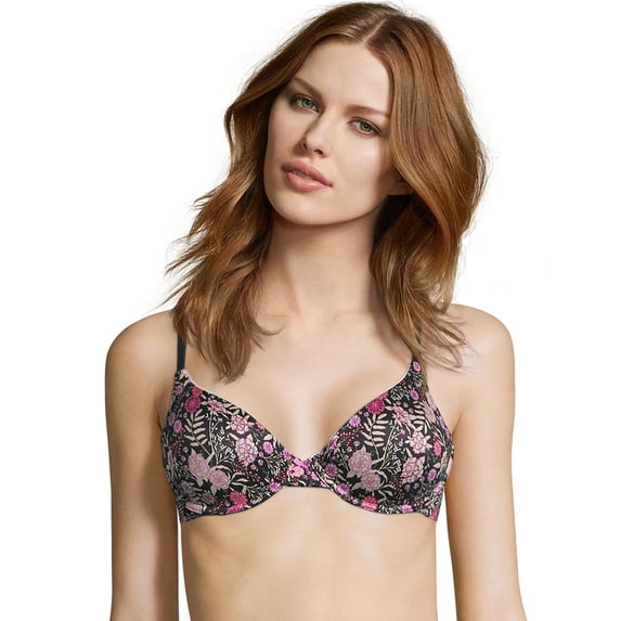 Maidenform Comfy Soft Demi Underwire Bra Floral Wisteria Print/Black 36D Women's