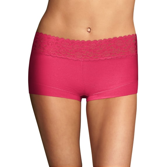 Maidenform Cotton Boyshort With Lace Pink About It 5