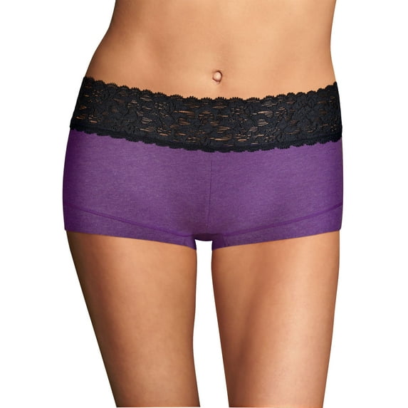 Maidenform® Cotton Dream® Boyshort With Lace - Size - 7 - Color - Crocus Heather w/ Black