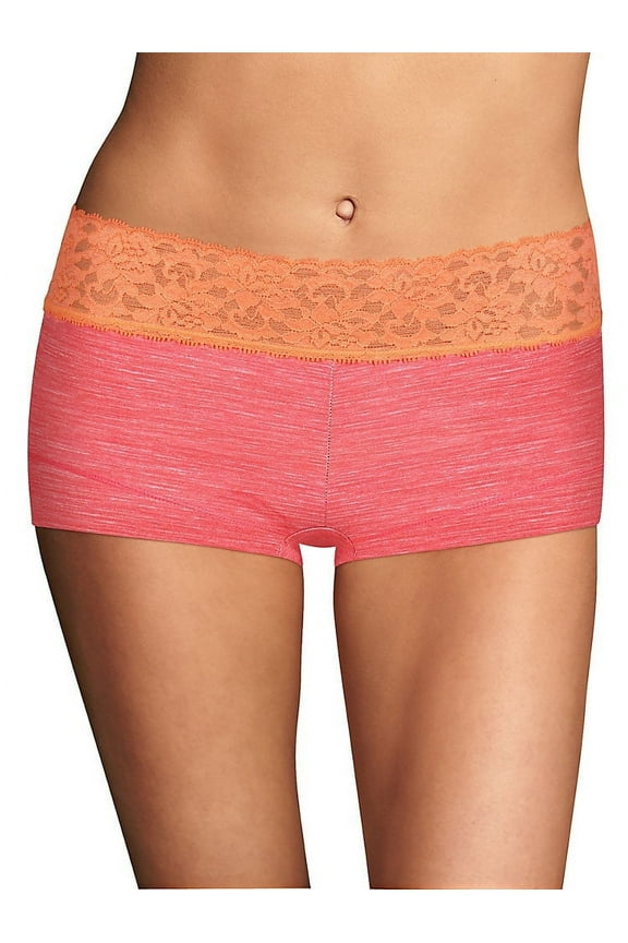 Cotton Dream Boyshort With Lace - Size - 8 - Color - Briny Pink Heather w/Sherbert Orange