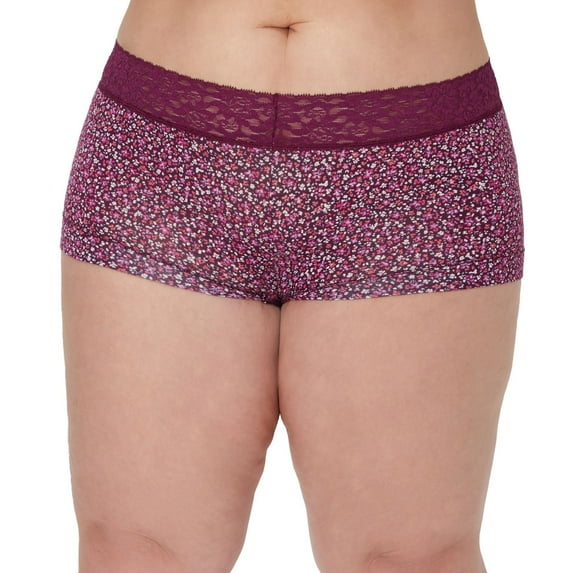 Maidenform® Dream® Cotton Lace-Trim Boyshort Underwear 40859 Color: Orchid Ditsy Print Size: 6