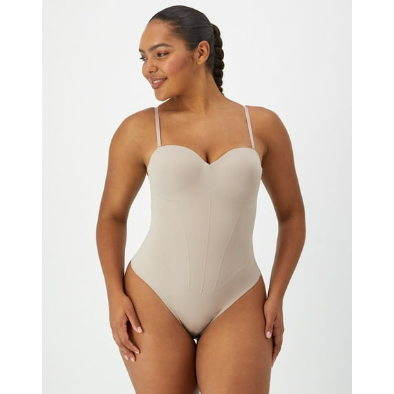 Maidenform Multiway Tummy Control Shapewear Thong Bodysuit, Built-in Balconette Bra Evening Blush S Women's
