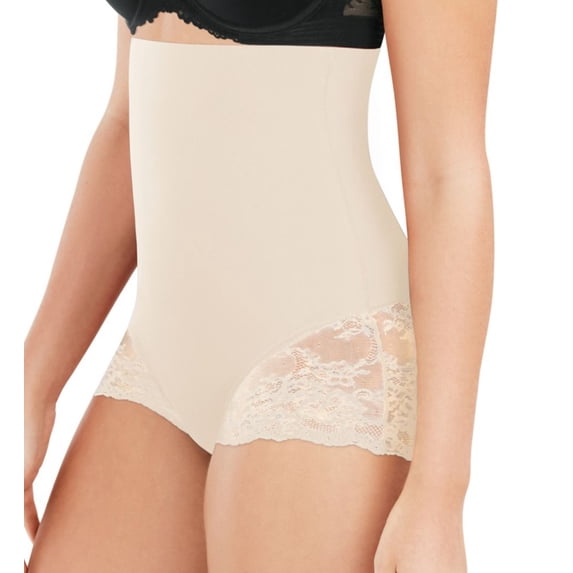 Women's Maidenform DMS704 Tame Your Tummy High Waist Lace Shaping Brief (Nude Lace 2X)