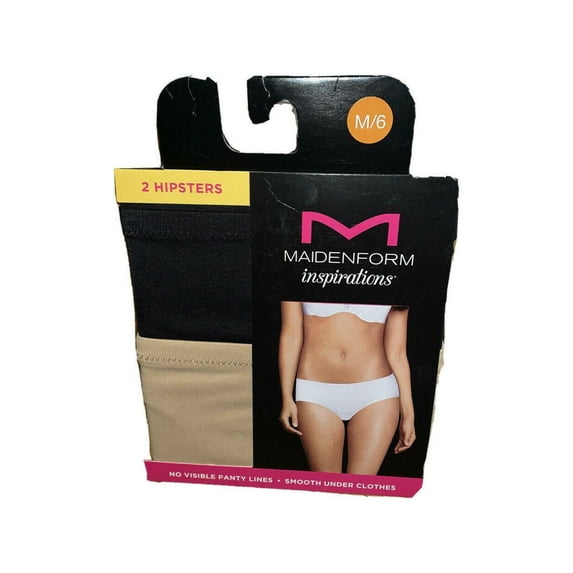 Maidenform Inspirations 2 Pack Thong/Hipsters Black Tan OS,M,L