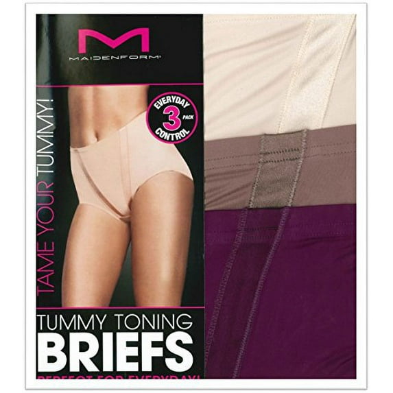 Maidenform Ladies Tummy Toning Briefs 3 Pack (2X-Large, Shell-Spicy Bronze, Dark Purple)