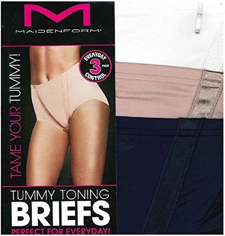 Maidenform Ladies Tummy Toning Briefs 3-Pack (Cotton,Plain) (2X-Large,  Rosey Rouge, Edgy Floral, Black)