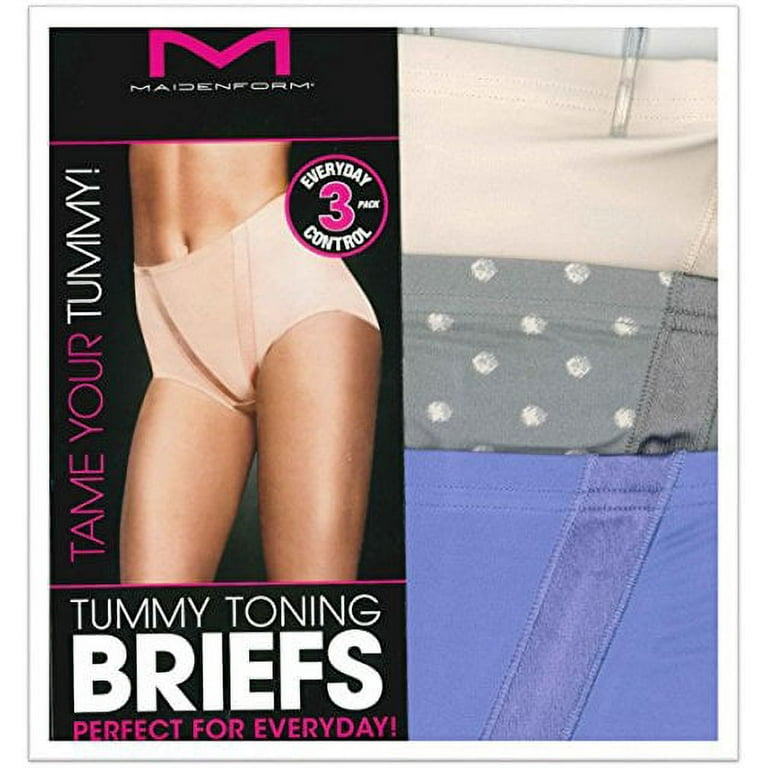 Maidenform Ladies Tummy Toning Briefs 3-Pack (Cotton,Plain) (2X-Large,  Seashell, Scribble Dot, Peri) 