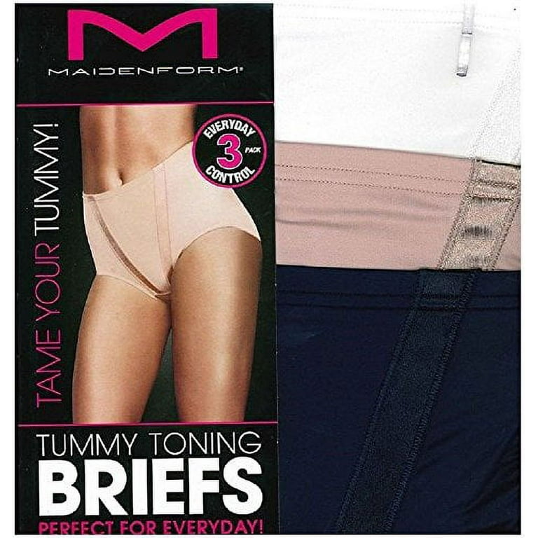 Maidenform Ladies Tummy Toning Briefs 3-Pack Medium, White, Shadow Pink,  Navy